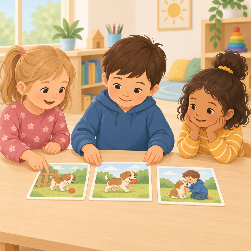 Bildergeschichten ordnen im Kindergarten