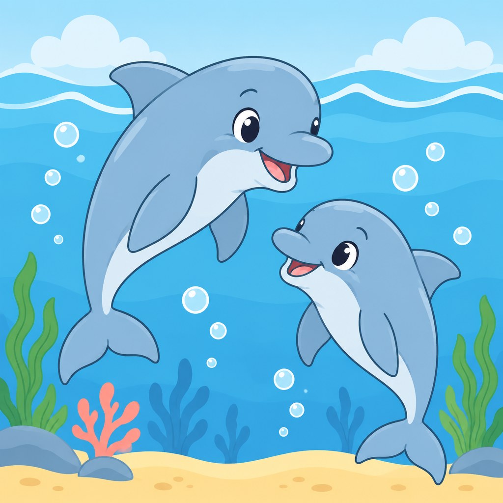 Delfine im Meer als Kategorieillustration für Kinder