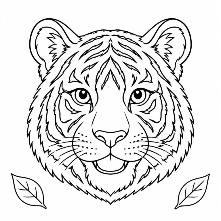 Detaillierter Tigerkopf – Ausmalbild