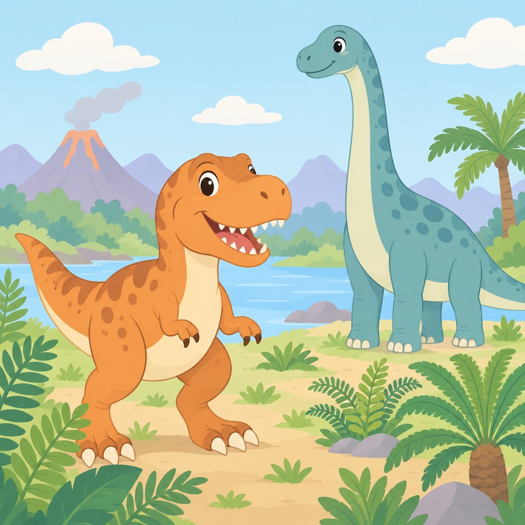 Dinosaurier-Themenwelt mit T-Rex und Langhals für Kinder