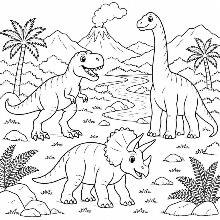 Dinosaurierlandschaft – Ausmalbild