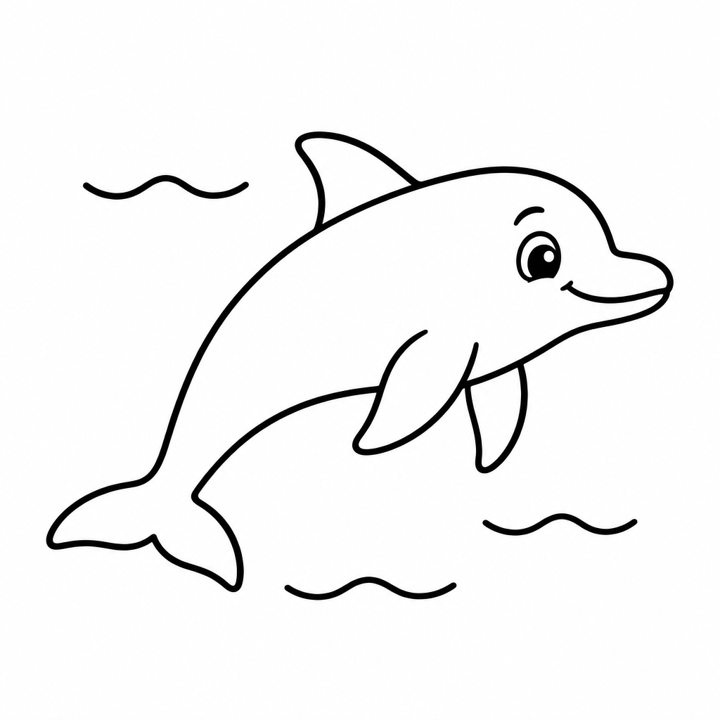 Einfacher Delfin als kostenloses Delfin-Ausmalbild für Kinder