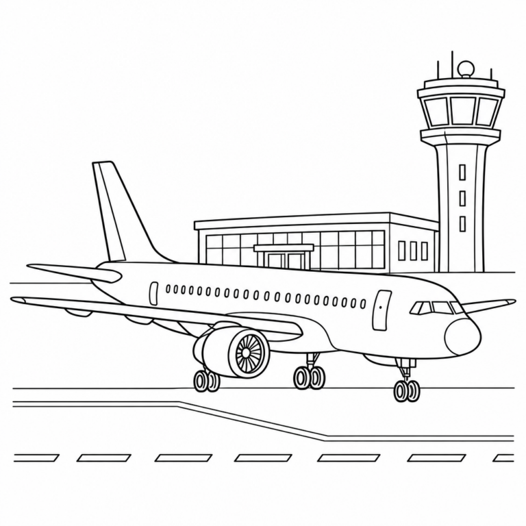 Flughafen mit Flugzeug – Ausmalbild
