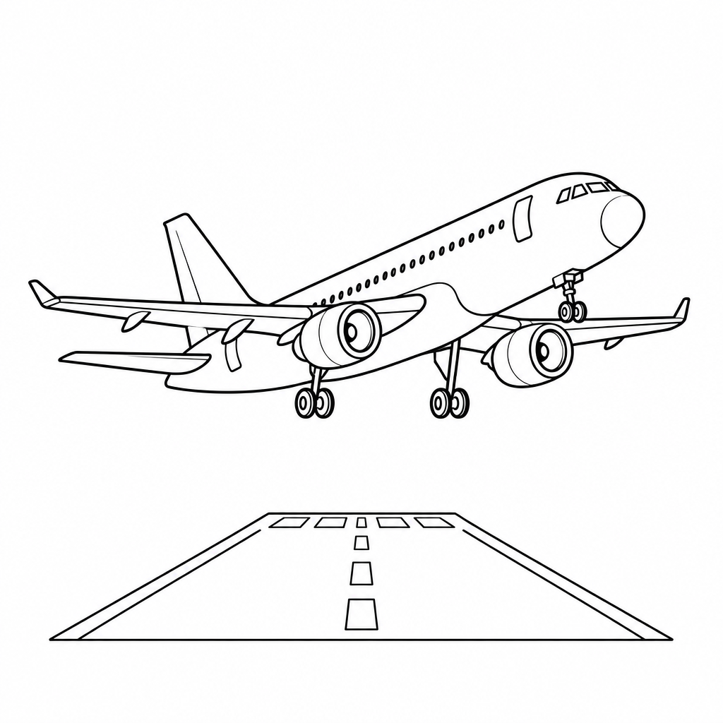 Flugzeug beim Start – Ausmalbild