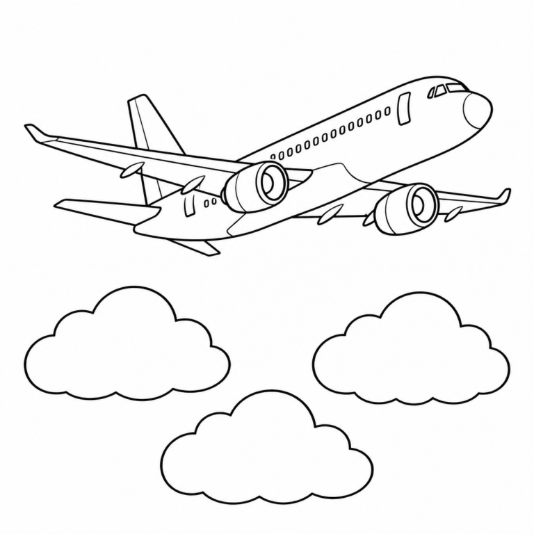 Flugzeug über den Wolken – Ausmalbild
