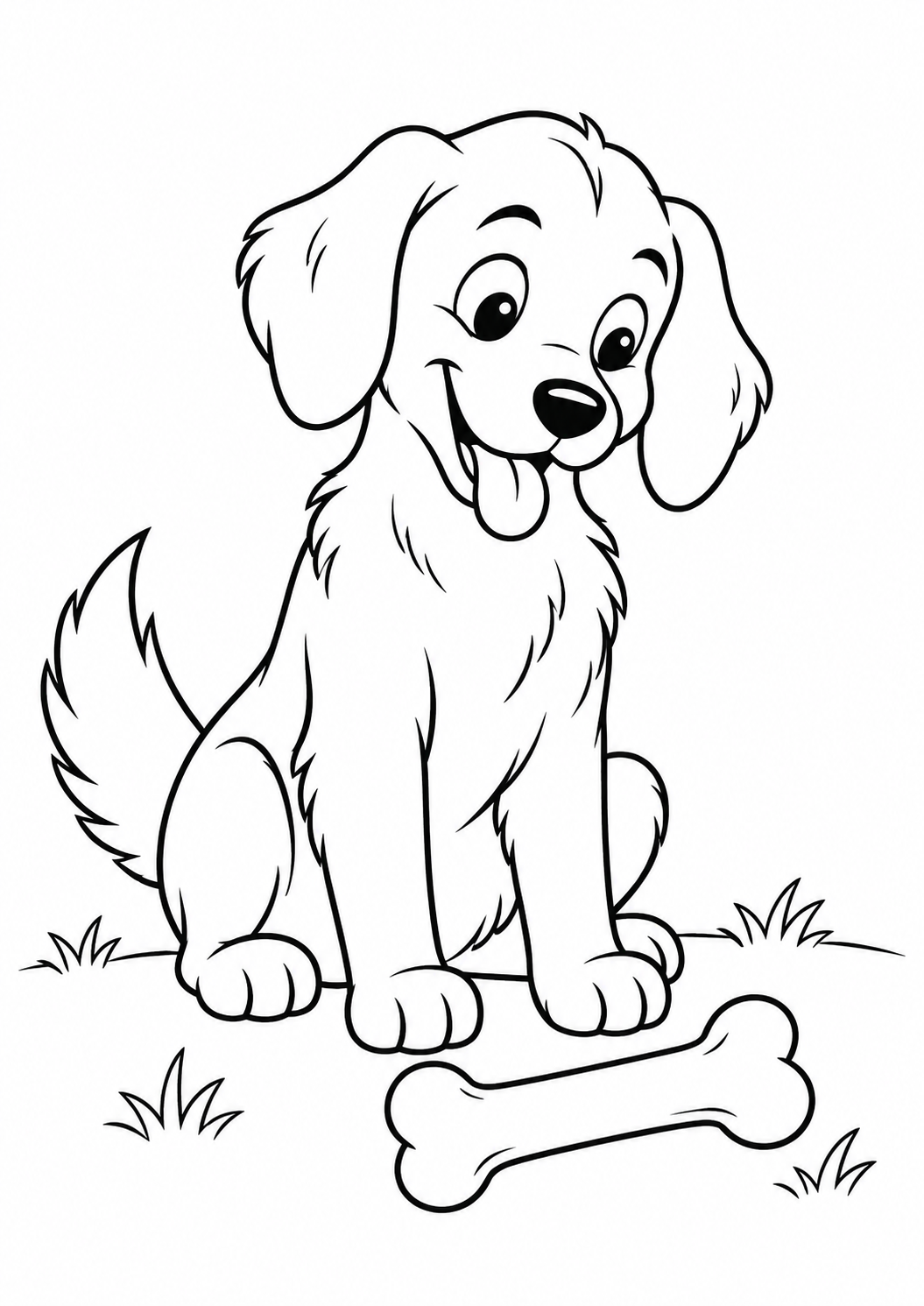 Hund mit Knochen – Ausmalbild