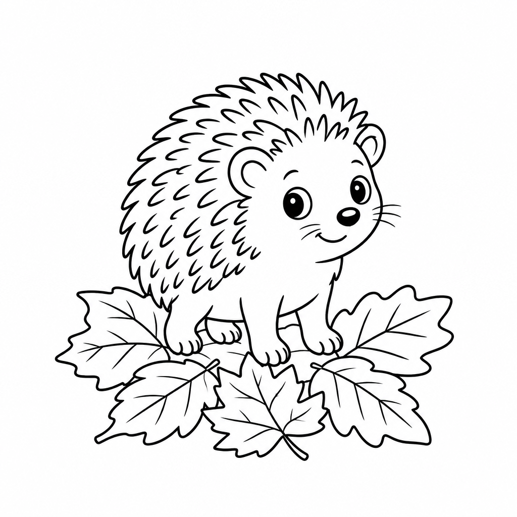 Igel im Herbstlaub als kostenloses Herbst-Ausmalbild für Kinder