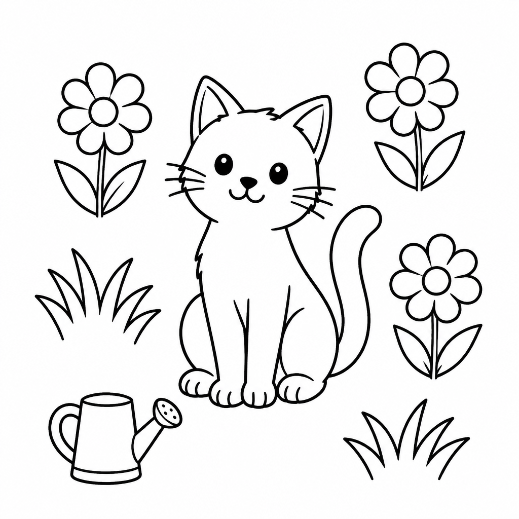 Katze im Garten Ausmalbild kostenlos zum Ausdrucken