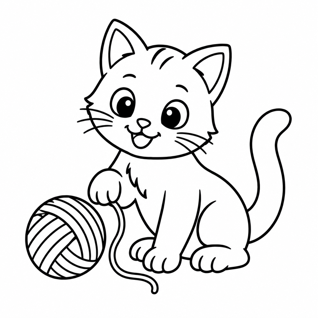 Katze mit Wollknäuel Ausmalbild kostenlos zum Ausdrucken
