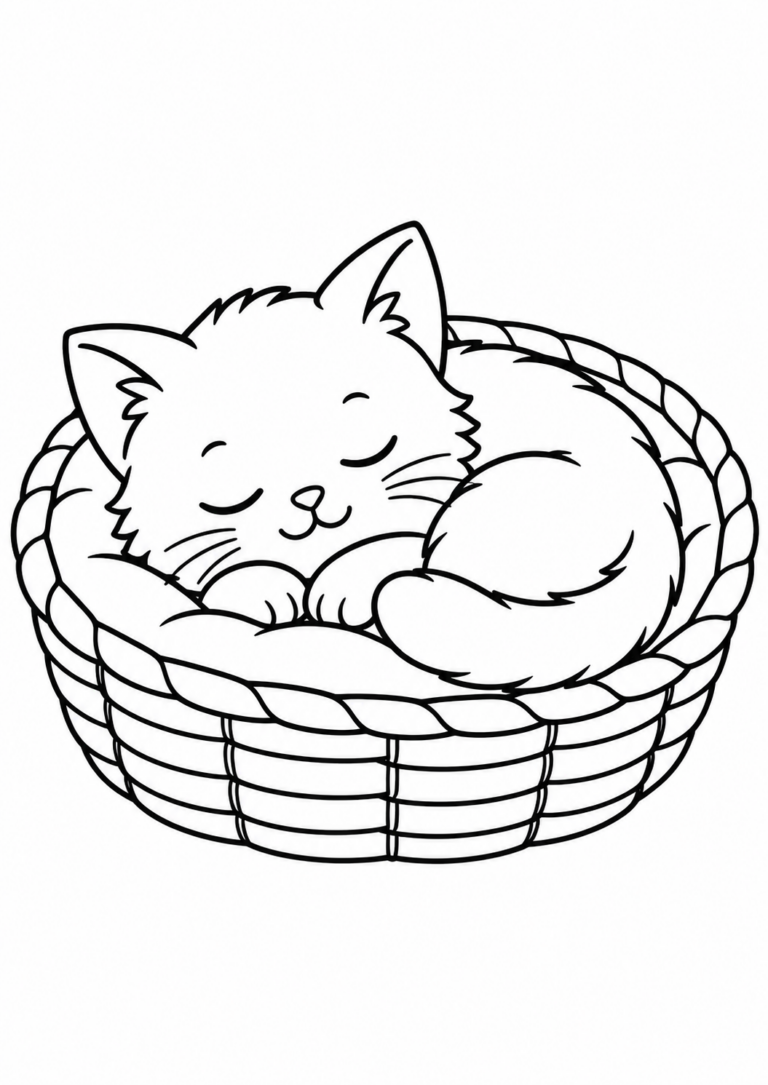 Schlafende Katze im Körbchen