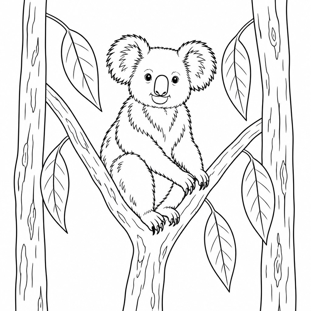 Koala im Eukalyptuswald – Ausmalbild