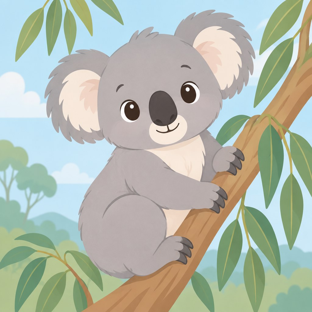 Koala auf einem Eukalyptusast als Kategorieillustration für Kinder