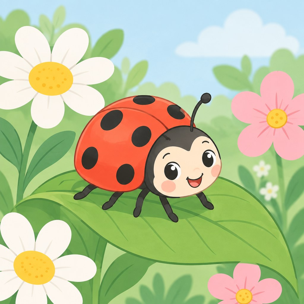 Marienkäfer auf einem Blatt als Kategorieillustration für Kinder