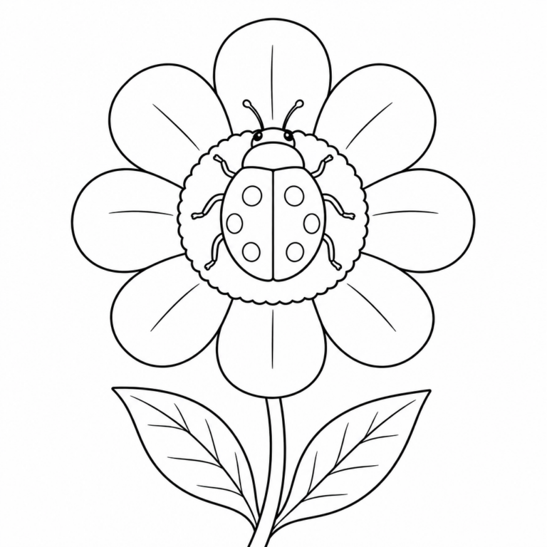 Marienkäfer auf einer Blume – Ausmalbild