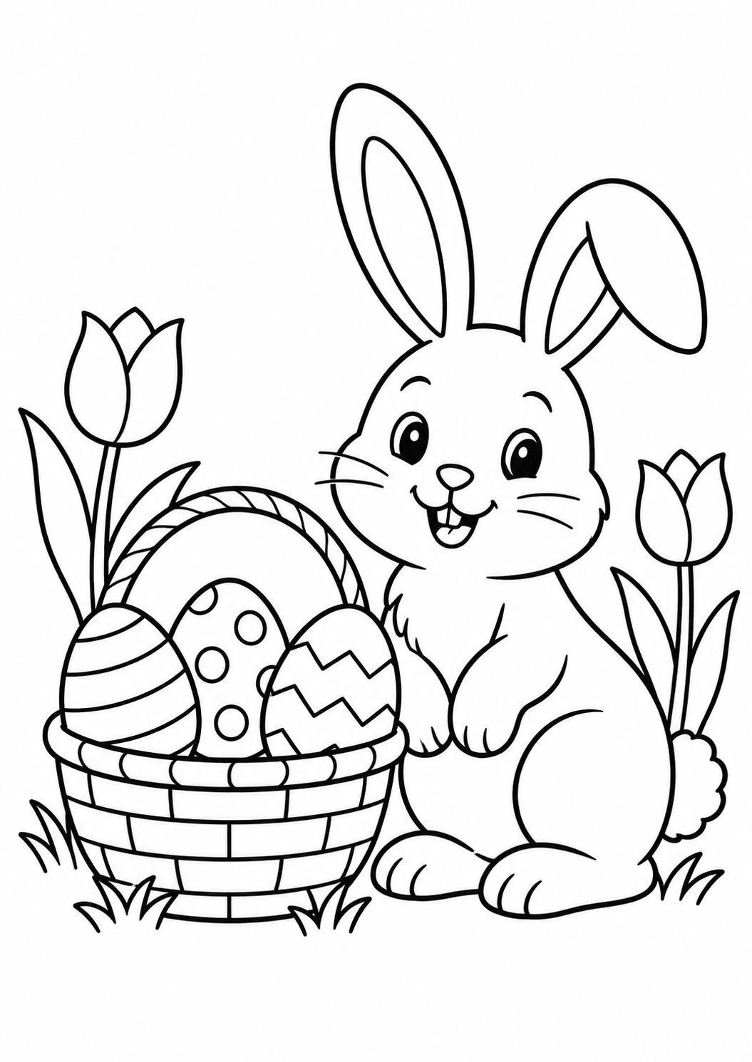 Osterhase mit Eierkorb – kostenloses Ausmalbild für Kinder