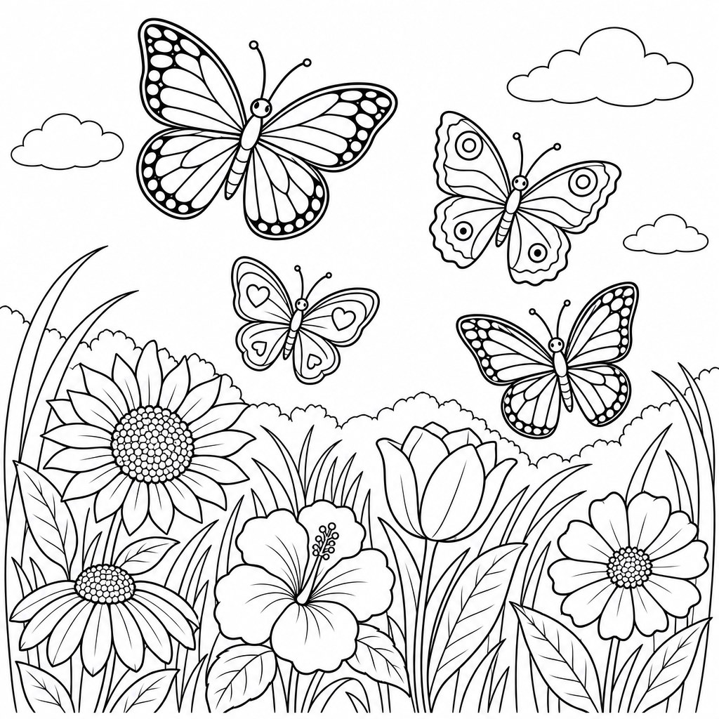 Schmetterlingswiese – Ausmalbild