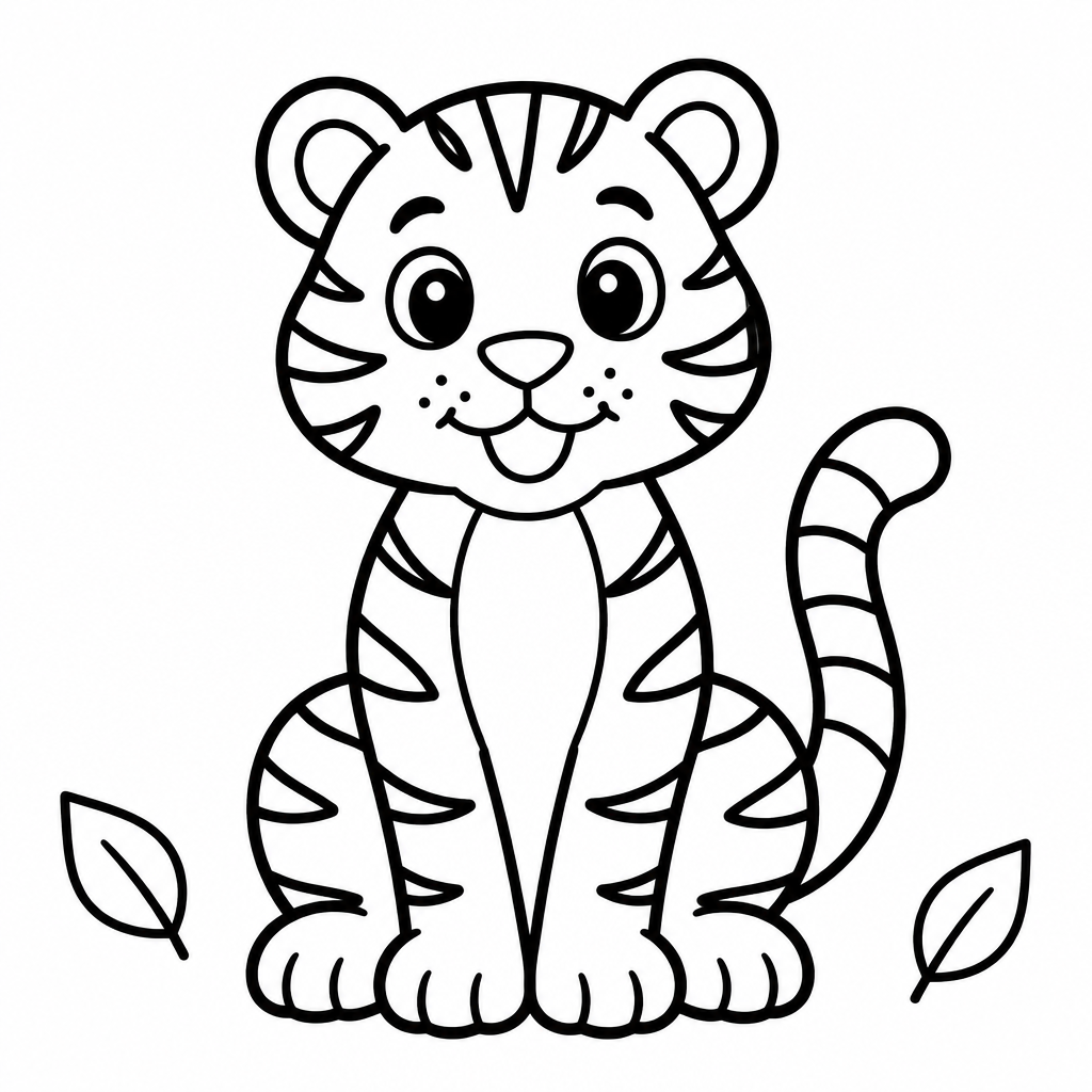 Sitzender Tiger als kostenloses Tiger-Ausmalbild für Kinder