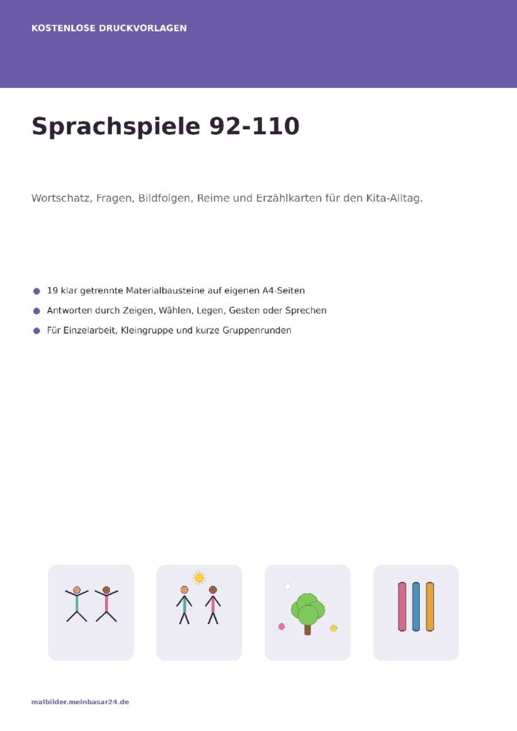 Titelblatt des Sprachspiele-Pakets mit Anleitungen für Hör- und Merkspiele