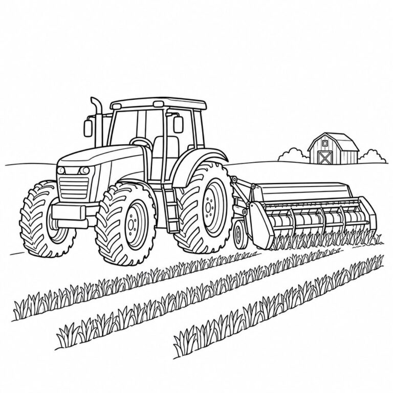 Traktor bei der Ernte – Ausmalbild