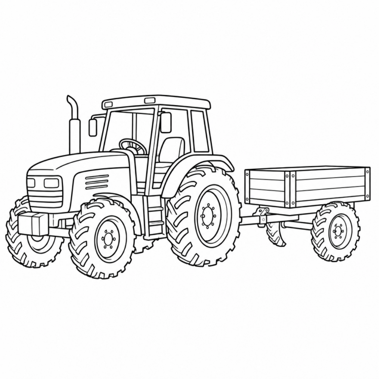 Traktor mit Anhänger – Ausmalbild