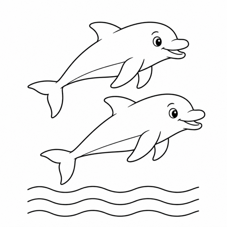 Zwei Delfine im Meer – Ausmalbild