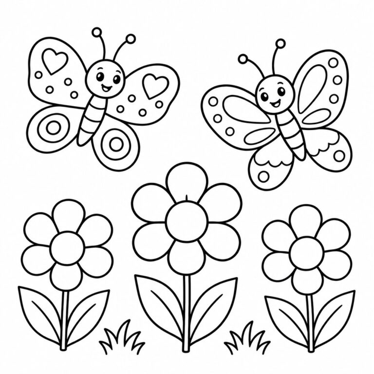 Zwei Schmetterlinge im Garten – Ausmalbild