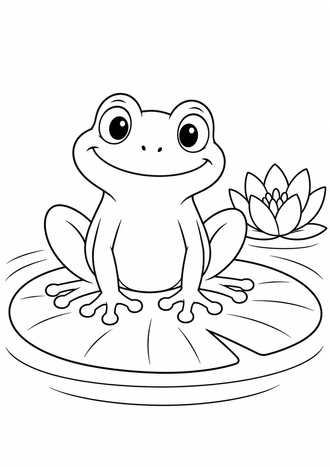 Frosch auf einem Seerosenblatt neben einer Blüte