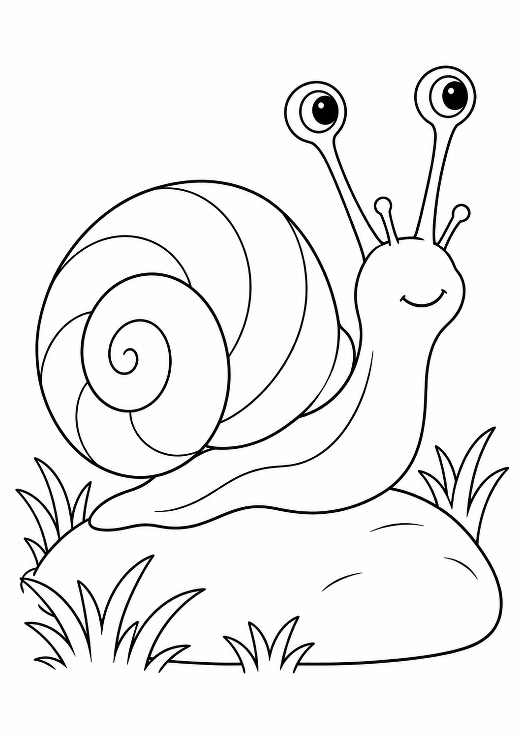 Schnecke mit Spiralhaus auf einem runden Stein